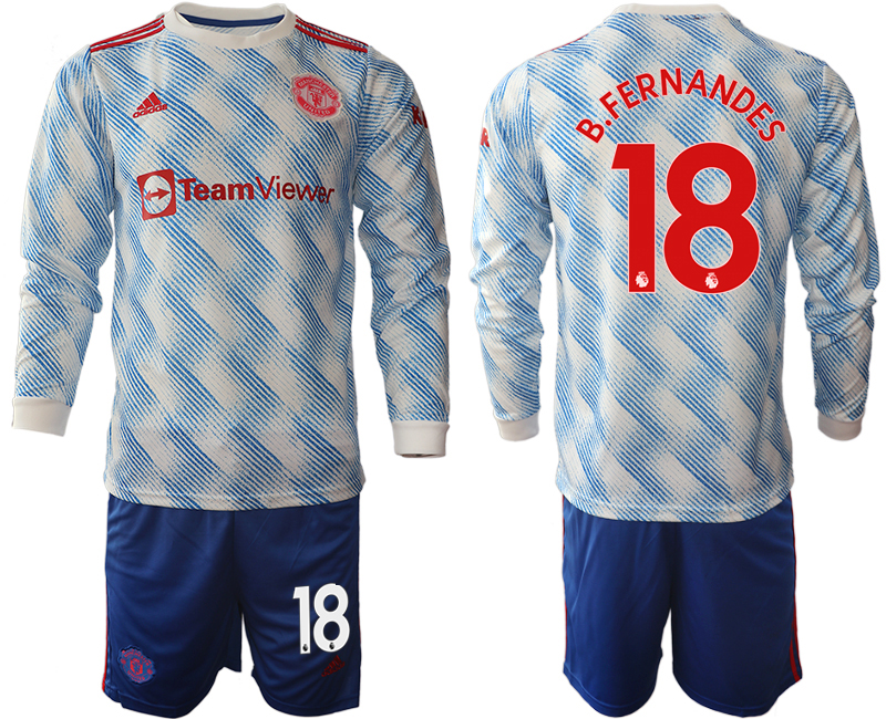 Men 2021-2022 Club Manchester united away blue Long Sleeve #18 Soccer Jersey